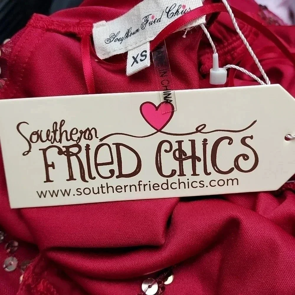 NWT SFC Southern Fried Chics Shimmy Cocktail Party Wine Gold Sequin Dress Sz XS - Picture 11 of 14